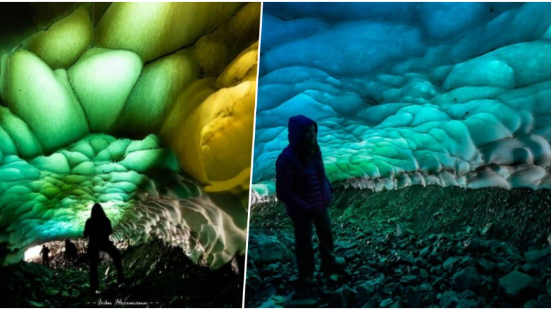 Strange ice tunnel in Argentina Patagonia