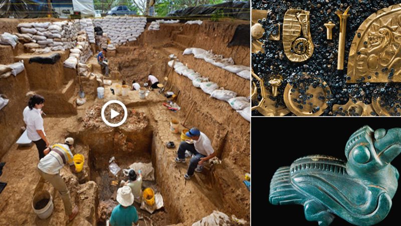 Archaeologists have found many gold and precious stone artifacts in a tomb thousands of years old in Central America.