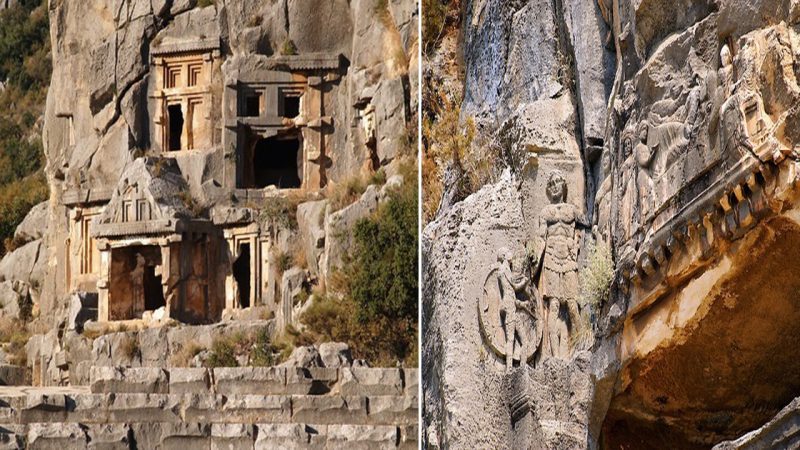 Lycian rock-cut tombs in ancient Myra, Demre (near present-day Kaş), Türkiye.