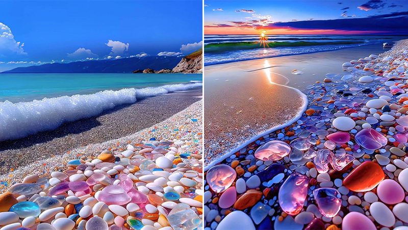 Explore the stunning assortment of translucent stones in various colors that can be discovered along the shoreline.